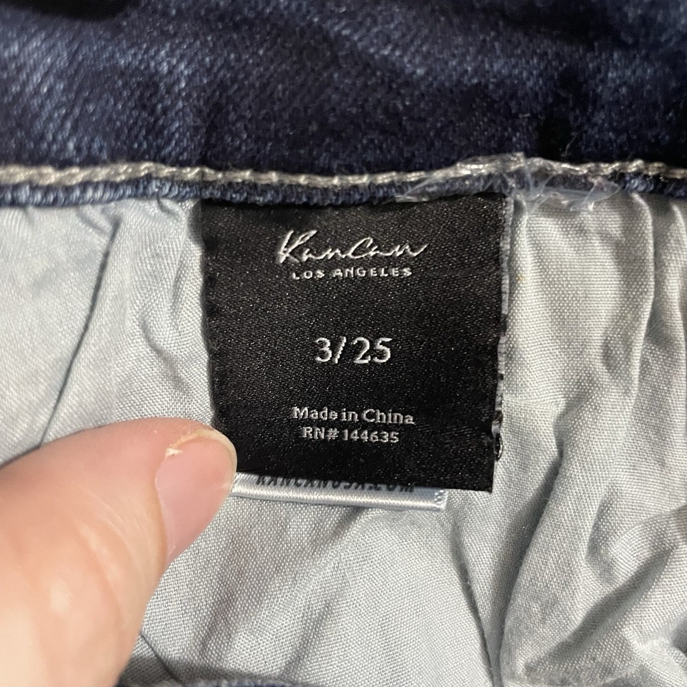 KanCan Jeans Womens 3/25 Straight Leg Distressed Raw Hems Blue Denim Dark Wash‎ - Picture 2 of 8